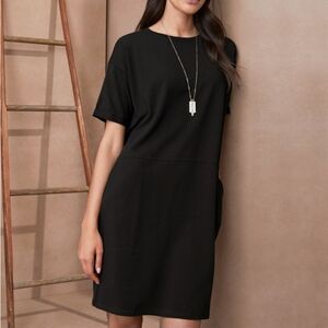 Eileen Fisher Jersey Shirt Dress with Pockets